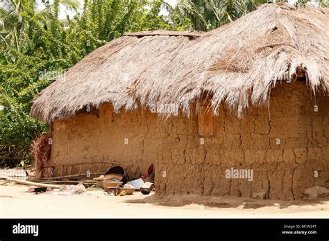 Traditional Mud Houses With A Roof Made From Reeds In Benin Stock Photo