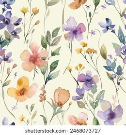 Sweet Flower Watercolor Seamless Patternsoft Pastel 库存矢量图免版税