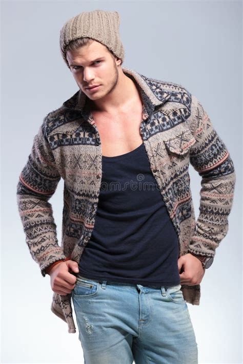 Hot Man Pulls His Shirt While Looking In The Mirror Stock Photo Image Of Model Pose