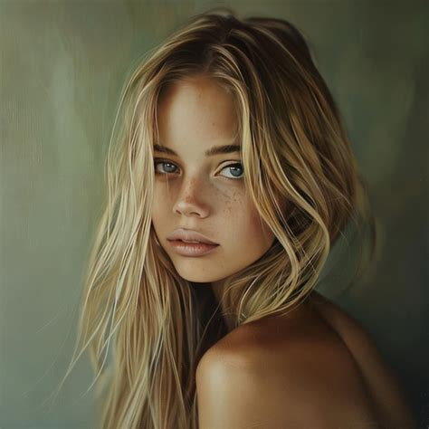 Portrait Of A Beautiful Blonde Girl With Long Hair And Blue Eyes Premium AI Generated Image