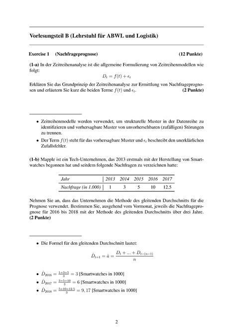 Logistik Altklausur 1 Loesungen 2 Vorlesungsteil B Lehrstuhl für