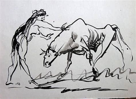 Картина «Похищение Европы» Бумага, Тушь 1992 г.