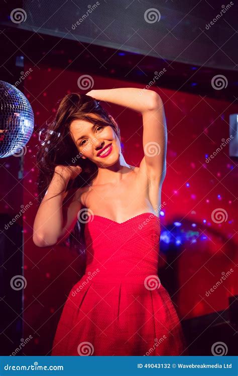 Pretty Brunette Dancing And Smiling Stock Photo Image Of Happy Night