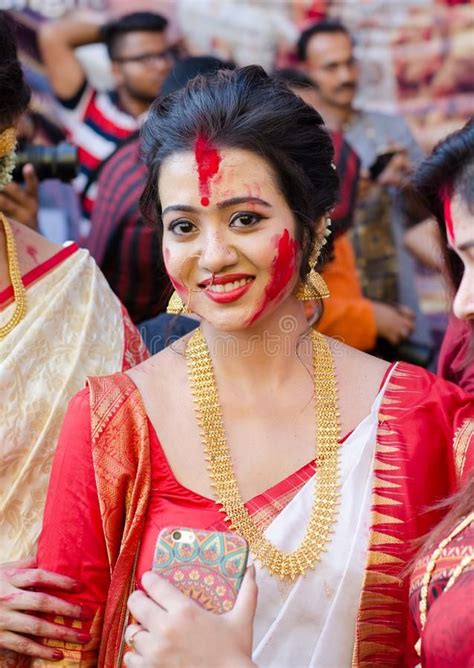 Photo about A beautiful girl wearing bengali traditional saree and ...