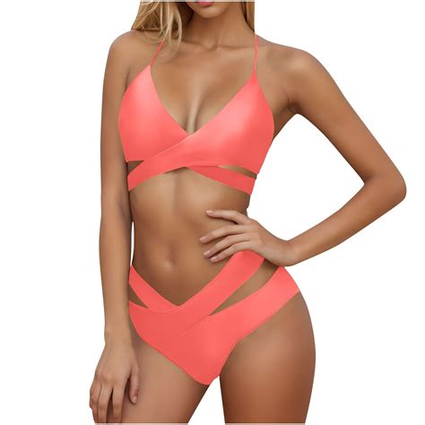 Deals Utsjkr Two Piece Bikini Sets For Women High Waisted Bikini Push Up Swimsuit Halter Wrap