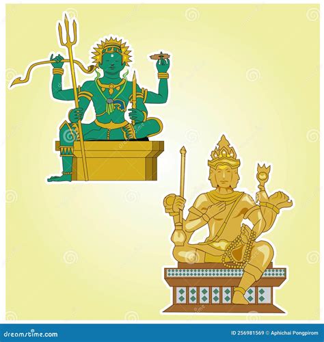 Vector Illustration Brahmin Hindu Gods Indra Brahma On A Yellow
