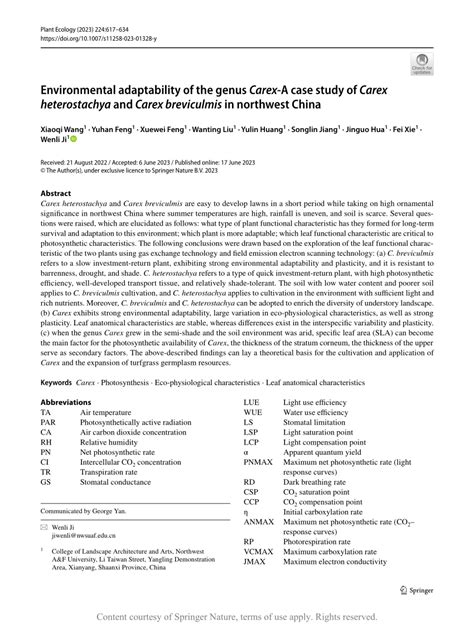 Environmental Adaptability Of The Genus Carex A Case Study Of Carex