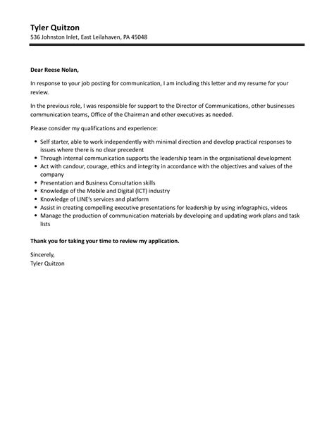 Communication Cover Letter Velvet Jobs