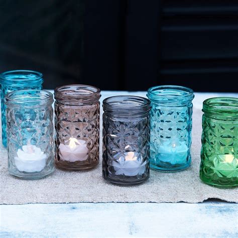 ﻿set Of 6 Coloured Glass Tealight Holders ﻿rex London Glass Tea Light Holders Tea Lights