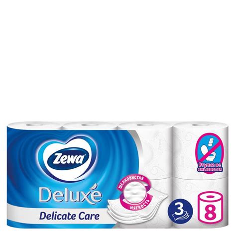 Бумага туалетная Zewa Deluxe 3сл бел 100%цел втул 20,7м 150л 8рул/уп ...