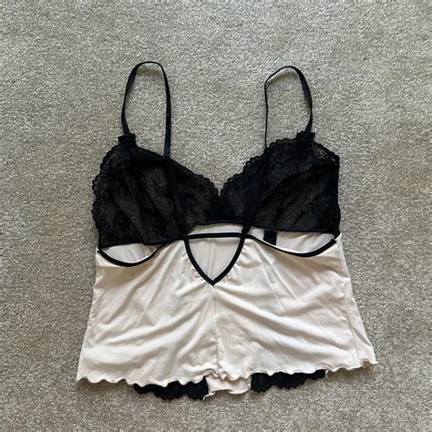Vintage Lingerie Top Black Lace With A Soft Cream Depop