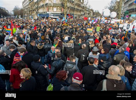 Paris France French Lgbt Samesex Large Crowd On Street Marching At Pro Gay Marriage Equality