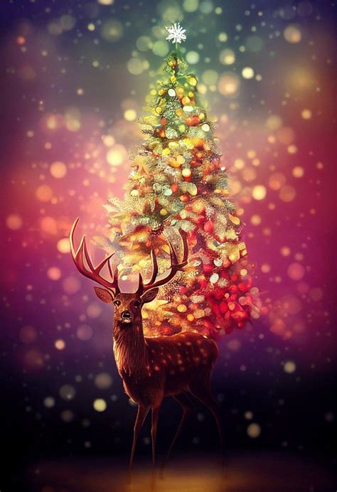 Free Christmas Background With Christmas Tree And Deer Image