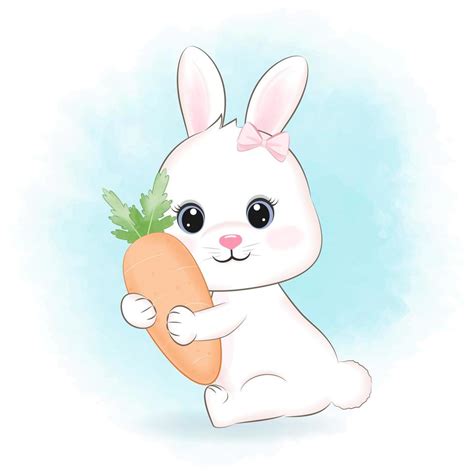 Cute Little Bunny With Carrot Cartoon Illustration 19520220 Vector Art