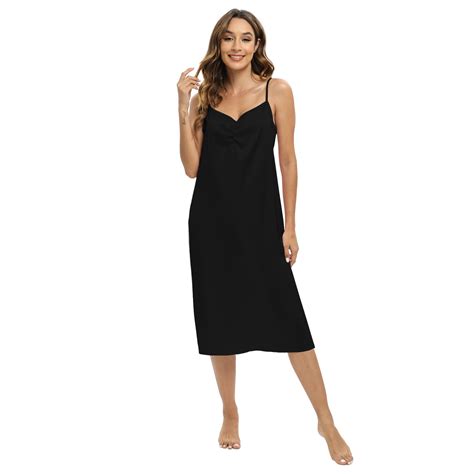 Wbq Women Silk Satin Nightgown Sexy Pleated V Neck Chemise Lingerie Spagetti Strap Long