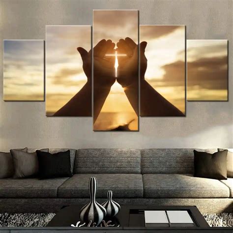 Wall Crosses Decor Jesus Hands Prayer Paintings Wall Art For Living