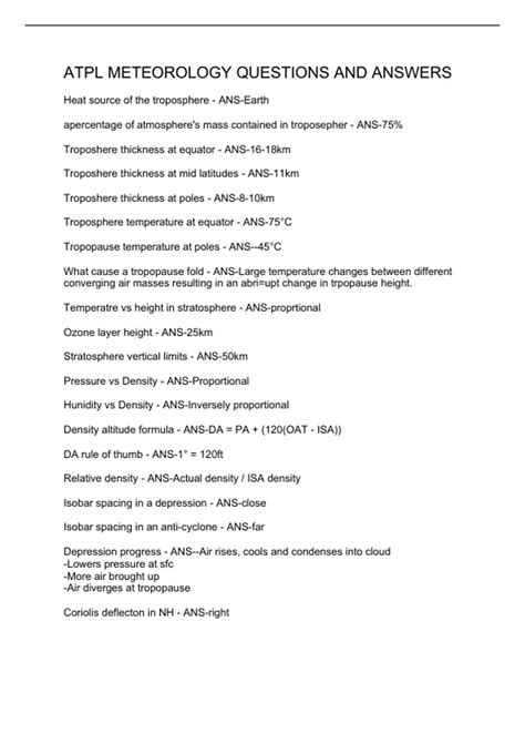 ATPL METEOROLOGY QUESTIONS AND ANSWERS - ATPL - Stuvia US