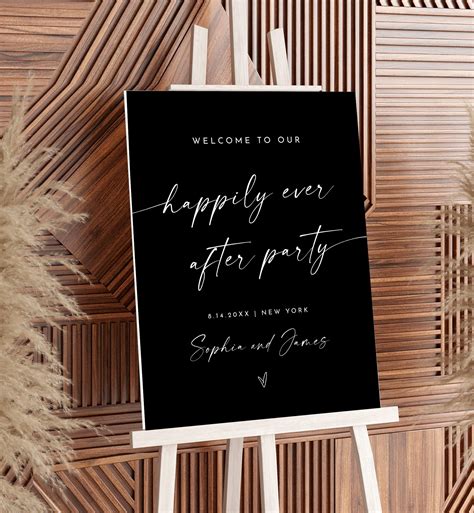 Happily Ever after Party Welcome Sign, Classic Black Wedding Sign
