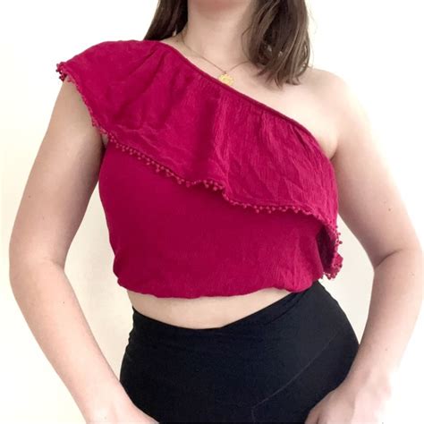 Ten Sixty Sherman Tops Magenta Oneshouldered Frilly Crop Top Poshmark