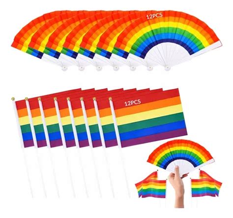 Pzs Abanico Pl Stico Y Tela Bandera Orgullo Gay Pride Lgbt Meses Sin Inter S