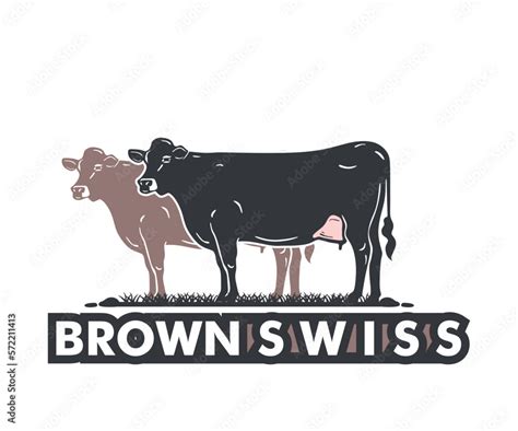 BROWN SWISS DAIRY MILK COW LOGO Silhouette Of Great Cattle Standing At