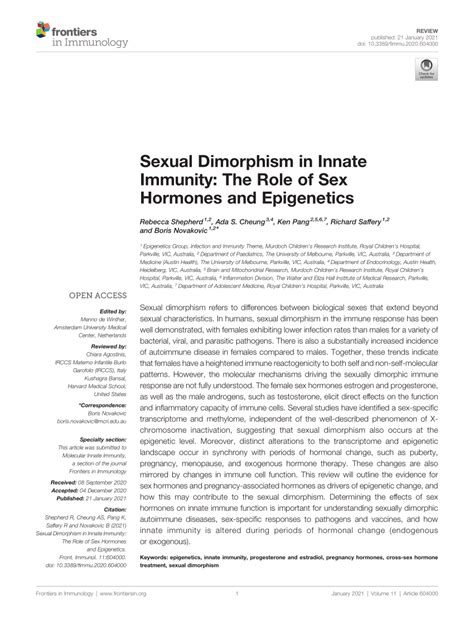 PDF Sexual Dimorphism In Innate Immunity The Role Of Sex Hormones And Epigenetics
