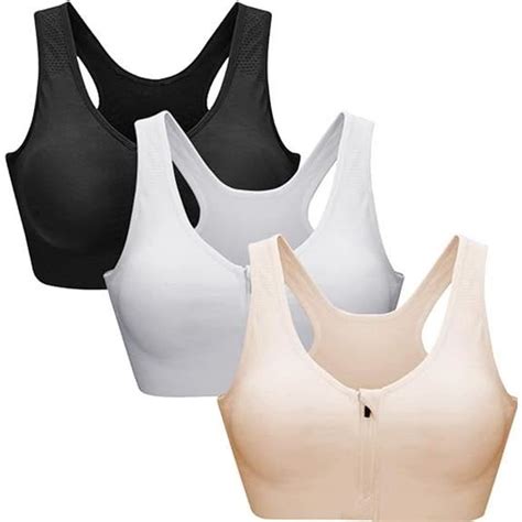 Soutien Gorge de Sport Femme Zippée Devant Push Up sans Armature Lingerie Bra Courir Vest