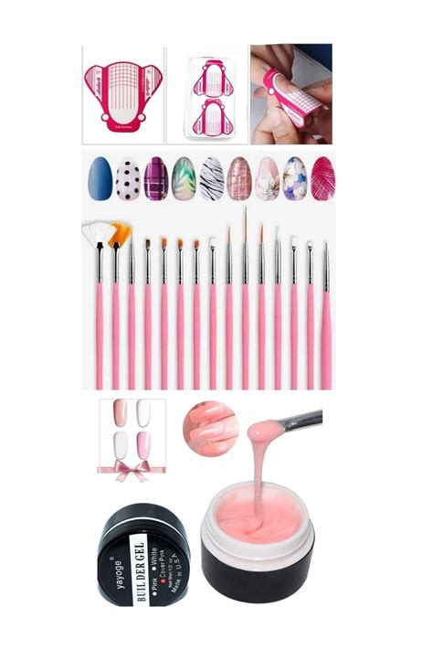 YAYOGE Protez Tırnak Jel şablon fırça Seti Adet Şablon Li Fırça Set nude Pembe Jel