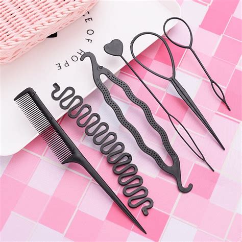 6pcs Set Hairstyle Braiding Tools Pull Through Hair Needle Hair Disk