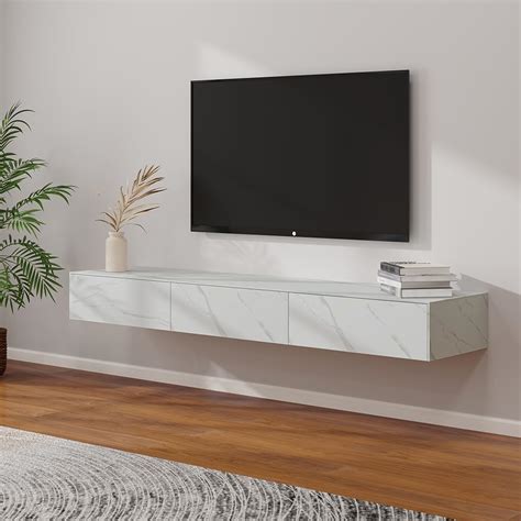 Povison Floating Tv Stand 70 87 Inch White Modern Tv Stand With 4 Drawers Sintered