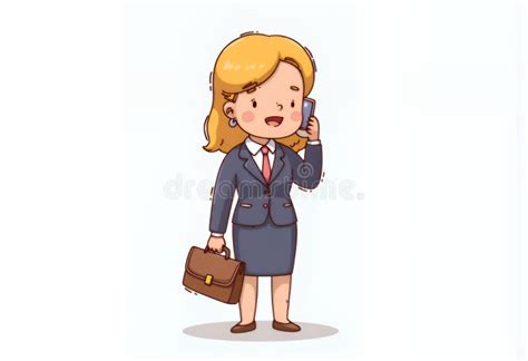 Cheerful Blonde Chibi Businesswoman On Phone Call Korean Cartoon Style Illustration Stock