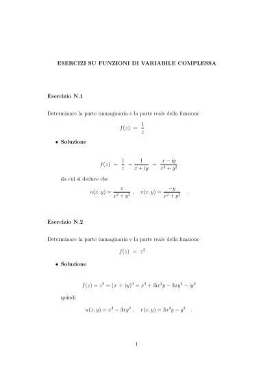 ESERCIZI SU FUNZIONI DI VARIABILE COMPLESSA INFN
