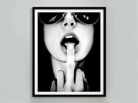 Middle Finger Print Feminist Poster Black And White Fuck Off Teen Girl Room Decor Y2K Wall