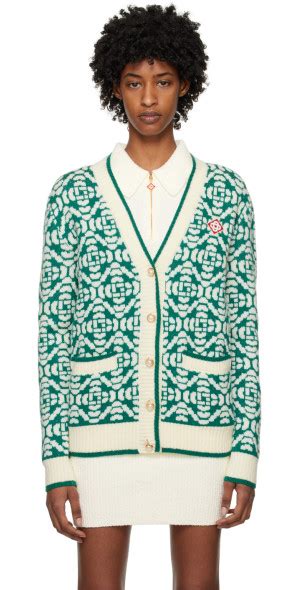 Casablanca Green And Off White Monogram Cardigan