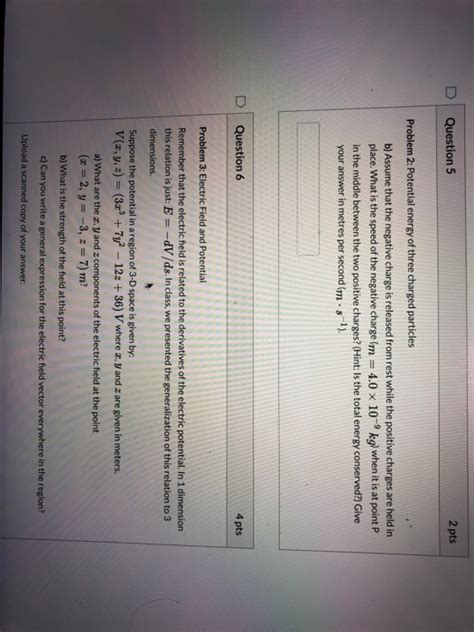 Solved D Question 4 1 Pts Problem 2 Potential Energy Of