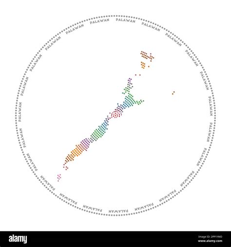 Palawan round logo. Digital style shape of Palawan in dotted circle ...