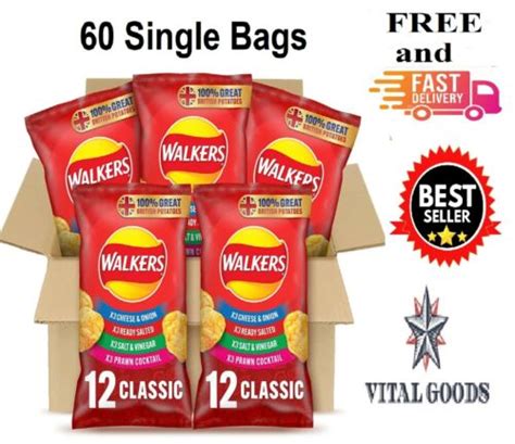 Walkers Classic Variety Multipack Crisps Box 60 Single Bags Walker