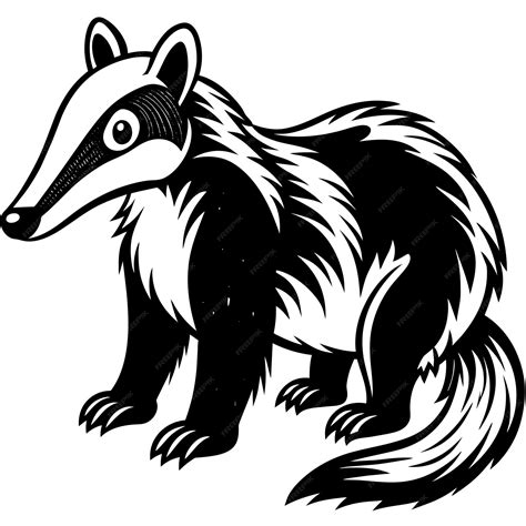 A black and white drawing of a raccoon with a black tail | Premium AI ...