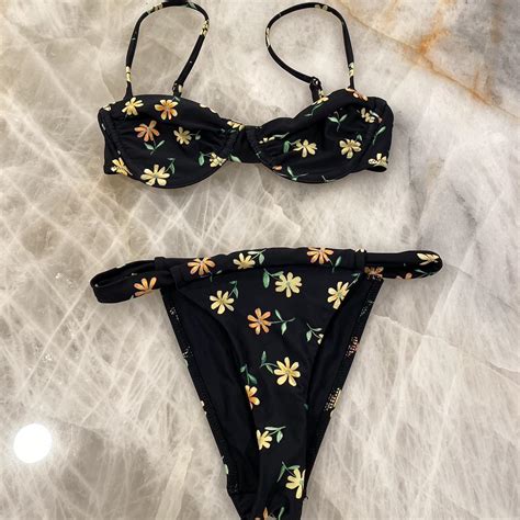 Pacsun Black Floral Bikini Size Depop