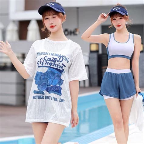 Bikini LUHAZO đi biển du lịch 3 chi tiết nữ áo rút dây có mút ngực kèm quần nhún và áo lưới kín