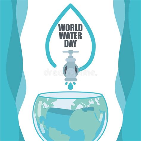 Water Faucet Filling A Planet Earth World Water Day Vector Stock Vector Illustration Of