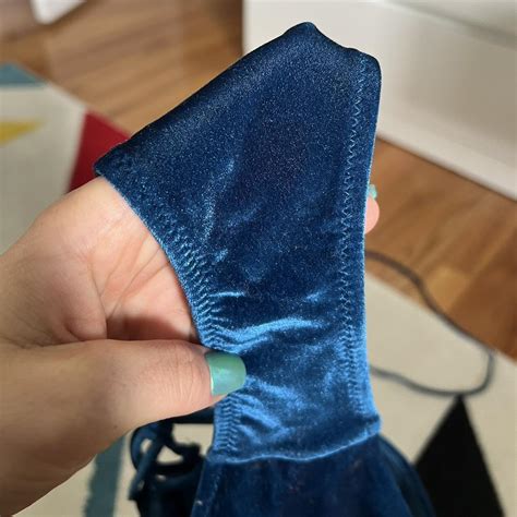 Triangl Dark Blue Velvet Bikini Baiting Suit Top Depop
