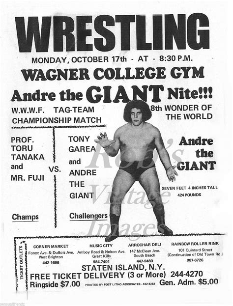 Professional Wrestling Poster Andre The Giant Vintage Staten Island 13x19 Wrestling