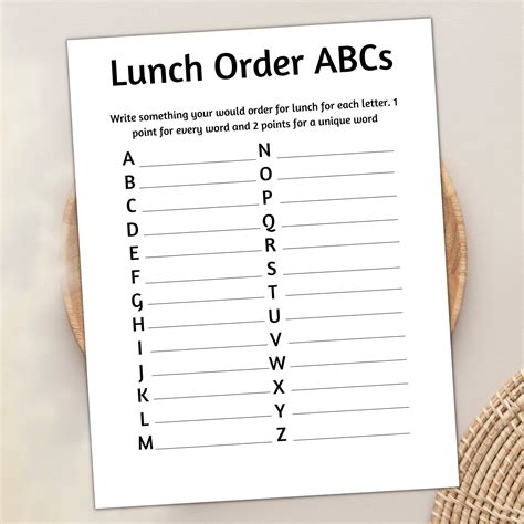 Lunch Order Abcs Work Game Office Party Games Work Party Games Team