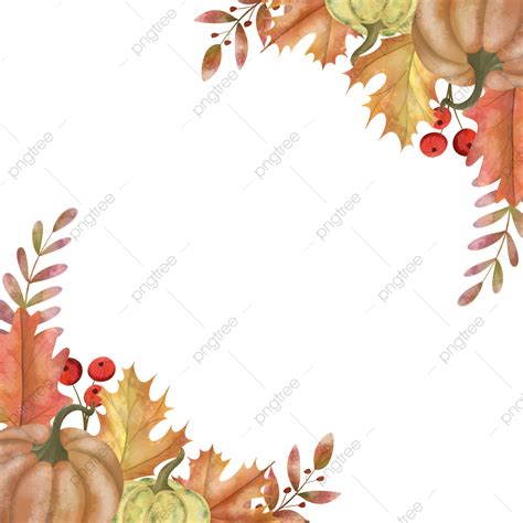 Watercolor Autumn Leaves Png Picture Border With Pumpkin Decoration And Watercolor Autumn