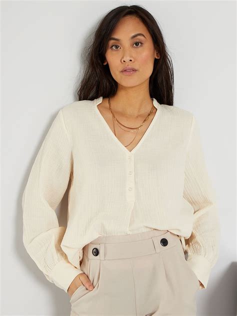 Blouse En Gaze De Coton Blanc Kiabi