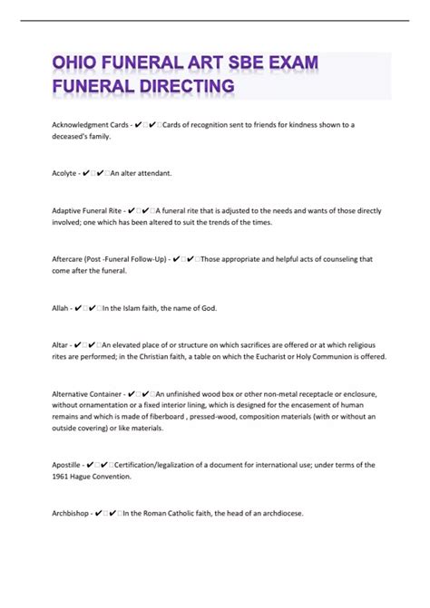 Ohio Funeral Art SBE Exam Funeral Directing 206 Study Questions With