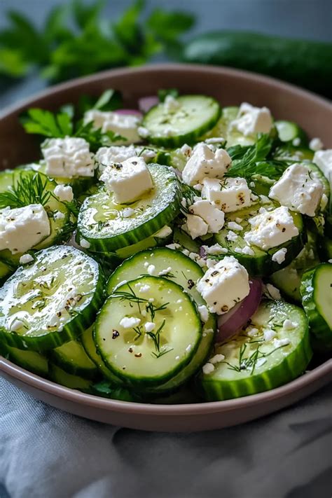 fresh cucumber feta salad  herbs  lemon  homemade recipe