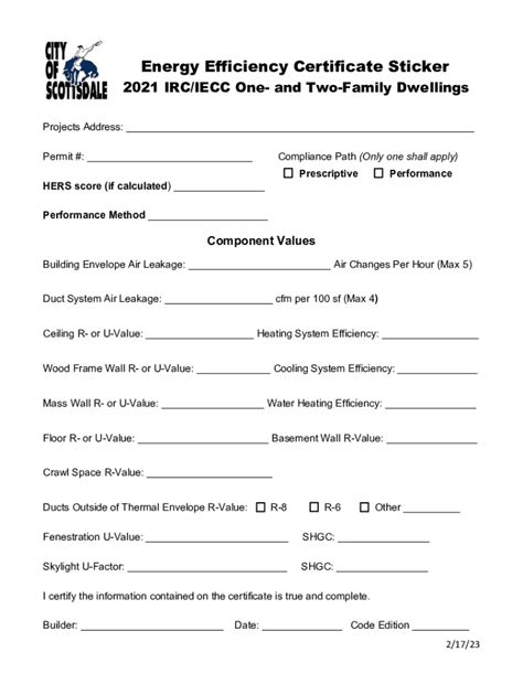 Fillable Online Energy Efficiency Certificate Sticker Packets Of 25
