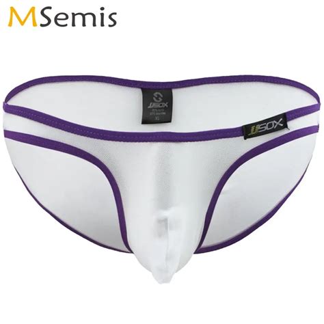 Mens Semi Transparent Bikini Underwear Mini Bulge Pouch Sissy Tangas Thong Sexy Mesh Jockstrap